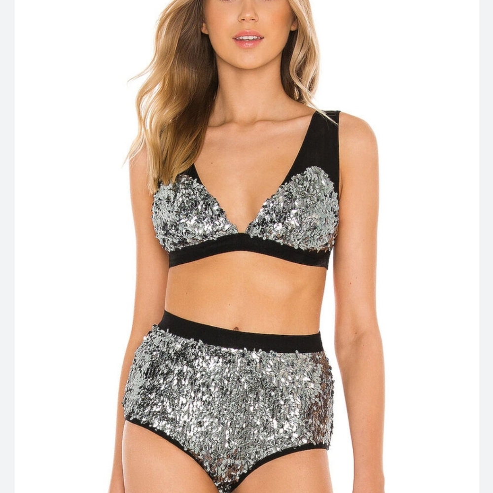 NWT Free People let it shine Bralette size L & panty pewter combo size M "set"